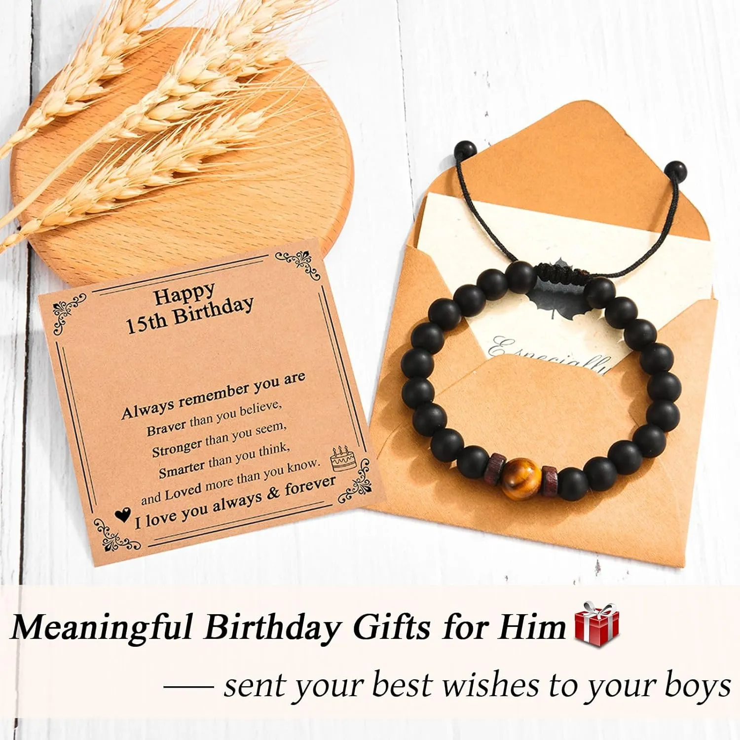 10-21 Years Old Boy Birthday Gifts, Beaded Bracelets Gifts for Son Grandson Nephew Brother Friends with Happy 10th-21st Birthday Card