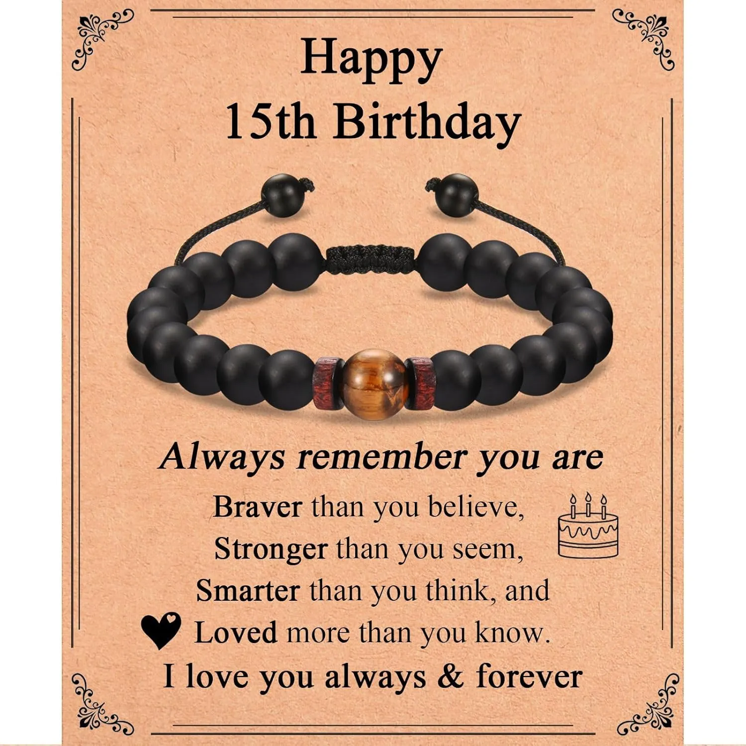 10-21 Years Old Boy Birthday Gifts, Beaded Bracelets Gifts for Son Grandson Nephew Brother Friends with Happy 10th-21st Birthday Card