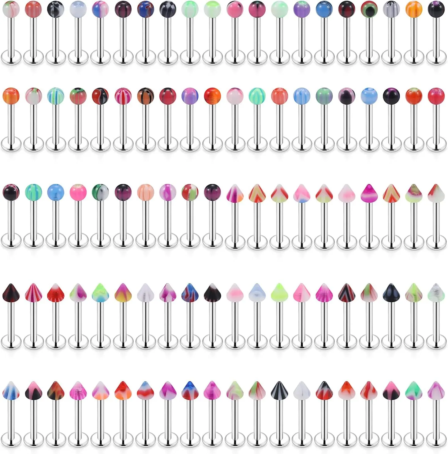 100PCS 16G Lip Rings Stainless Surgical Steel Labret Jewelry Monroe Lip Rings Nail Cartilage Tragus Helix Earrings Studs Nose Ring Medusa Piercing Jewelry for Women Men 6mm 8mm 10mm