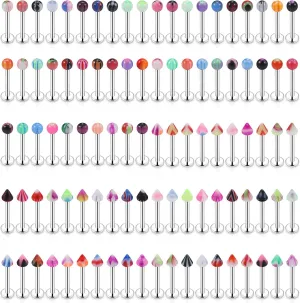 100PCS 16G Lip Rings Stainless Surgical Steel Labret Jewelry Monroe Lip Rings Nail Cartilage Tragus Helix Earrings Studs Nose Ring Medusa Piercing Jewelry for Women Men 6mm 8mm 10mm