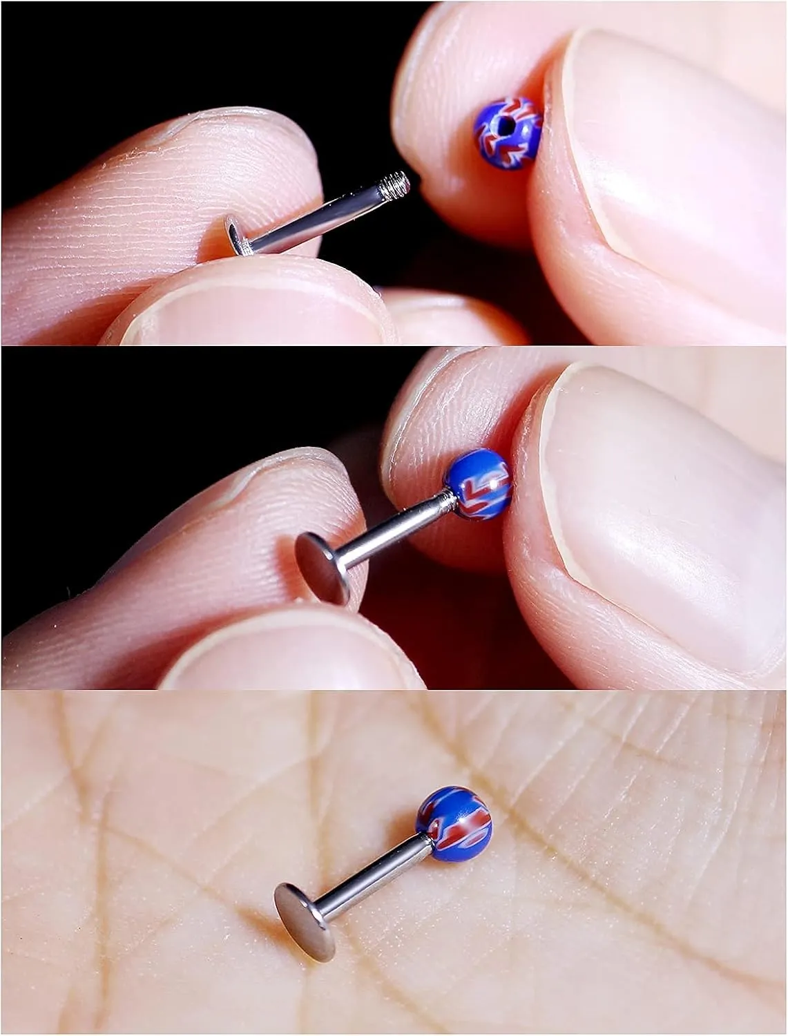100PCS 16G Lip Rings Stainless Surgical Steel Labret Jewelry Monroe Lip Rings Nail Cartilage Tragus Helix Earrings Studs Nose Ring Medusa Piercing Jewelry for Women Men 6mm 8mm 10mm