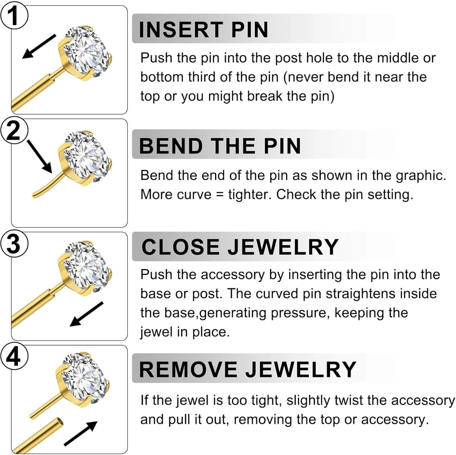 10pcs 20G/18G/16G Threadless Push-in Tragus Conch Cartilage Flat Back Helix Labret Monroe Lip Ring Daith Piercing Jewelry