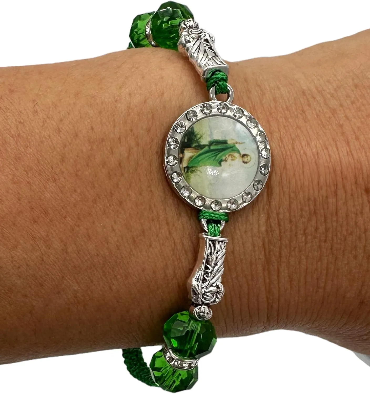 12 PCS San judas tadeo Bracelet Handmade Medal Adjustable String Green Rope Bracelets Religious Prayer Jewelry Gift For Women Men Girls - Green