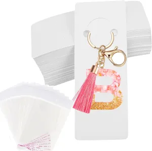 120 Set Keychain Display Card with Self-Sealing Bags, Keychain Packaging Keyring Jewelry Holder Display (White 5.9X2inch)