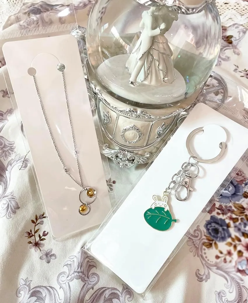 120 Set Keychain Display Card with Self-Sealing Bags, Keychain Packaging Keyring Jewelry Holder Display (White 5.9X2inch)