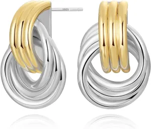 14K Gold Minimalist Statement Knot Stud Earring for Women Trendy Geometric Earrings Chunky Lightweight Hollow Twisted Dangle Drop Earings Womens Jewelry