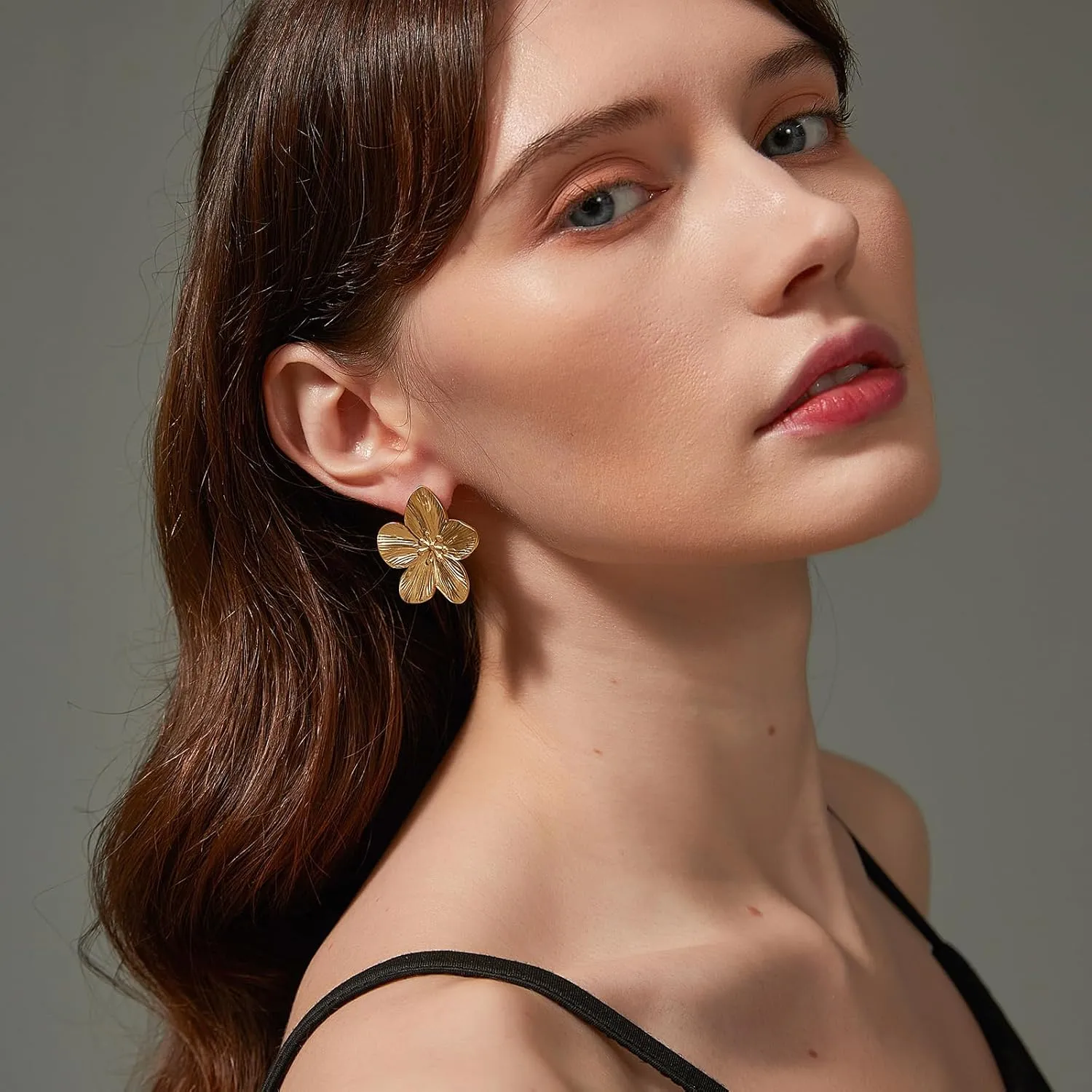 14K Gold Plated Gold Flower Stud Earrings for Women, Stainless Steel Large Big Statement Earring 925 Sterling Silver Post Hypoallergenic Floral Earrings Trendy Jewelry Gift for Women