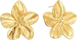 14K Gold Plated Gold Flower Stud Earrings for Women, Stainless Steel Large Big Statement Earring 925 Sterling Silver Post Hypoallergenic Floral Earrings Trendy Jewelry Gift for Women