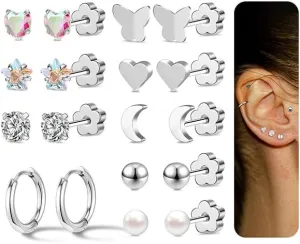 14K Gold Plated Hoop Earrings Dainty Gold Flat Back Earring for Women Chunky Hoops Hypoallergenic Cartilage Pearl Stud for Women Jewelry Gift