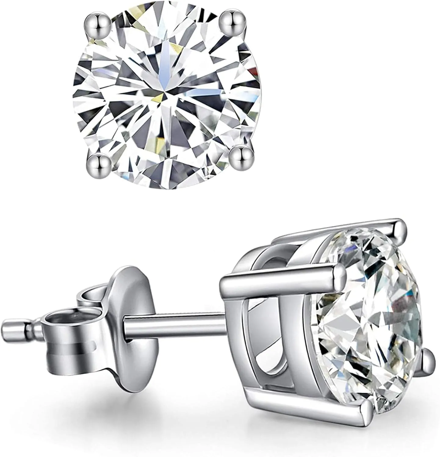 14k White Gold Round Cut White Cubic Zirconia Stud Earrings
