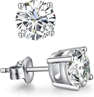 14k White Gold Round Cut White Cubic Zirconia Stud Earrings