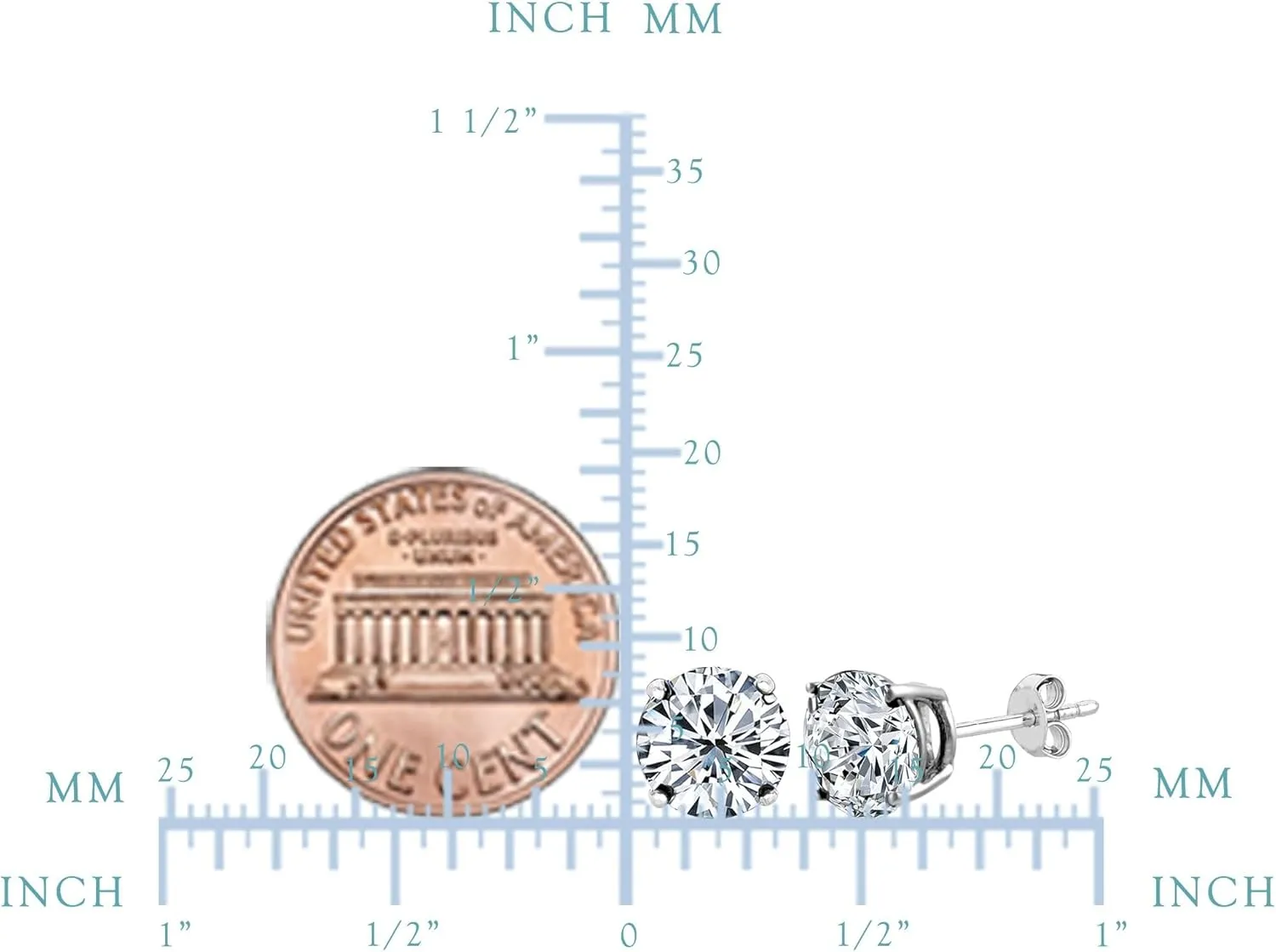 14k White Gold Round Cut White Cubic Zirconia Stud Earrings