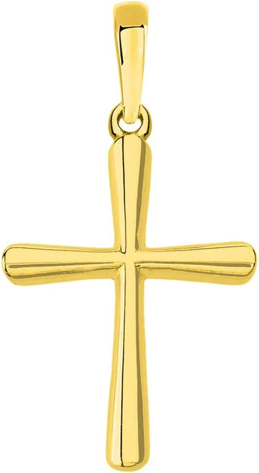 14k Yellow Gold Slender Small Cross Charm Pendant Necklace