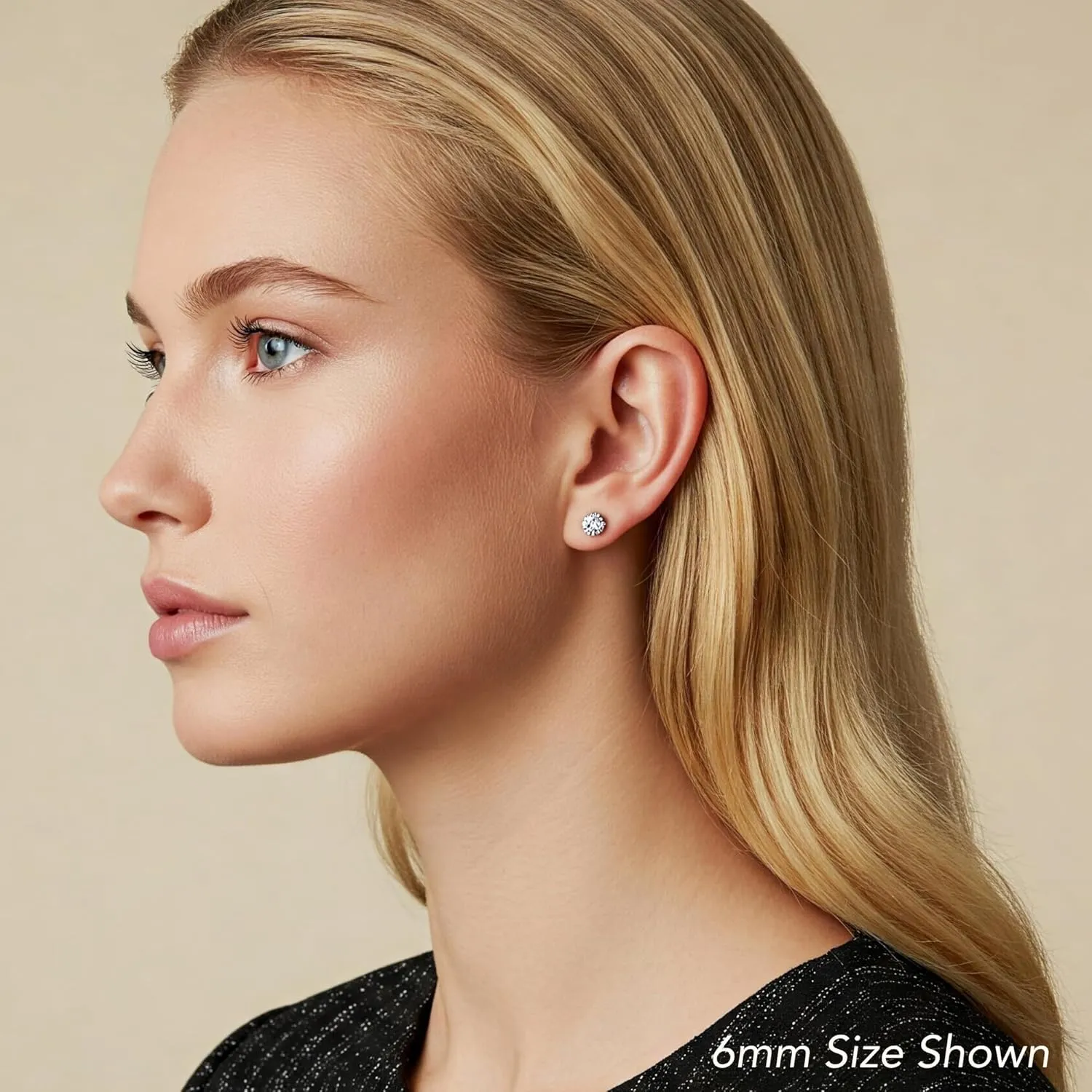 14k Yellow Gold Solitaire Round Cubic Zirconia Stud Earrings in Secure Screw-backs