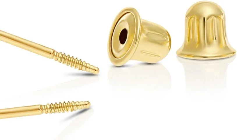 14k Yellow Gold Solitaire Round Cubic Zirconia Stud Earrings in Secure Screw-backs