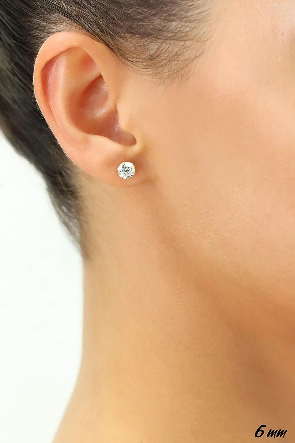 14k Yellow Gold Solitaire Round Cubic Zirconia Stud Earrings in Secure Screw-backs