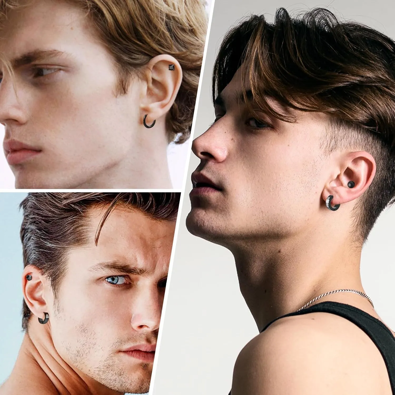 15 Pairs Earrings for Men, Stainless Steel Mens Stud Earrings Set Hypoallergenic Cross Dangle Hoop Earrings Fashion Piercing Jewelry Gift for Men Women
