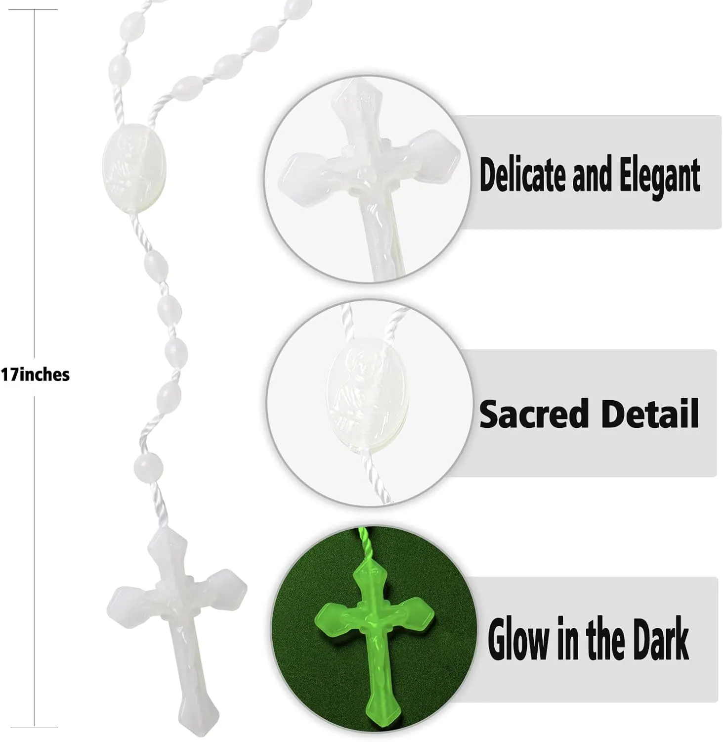 17'' luminous in the dark rosary, imported from Italy - 12 rosary set (Luminous)
