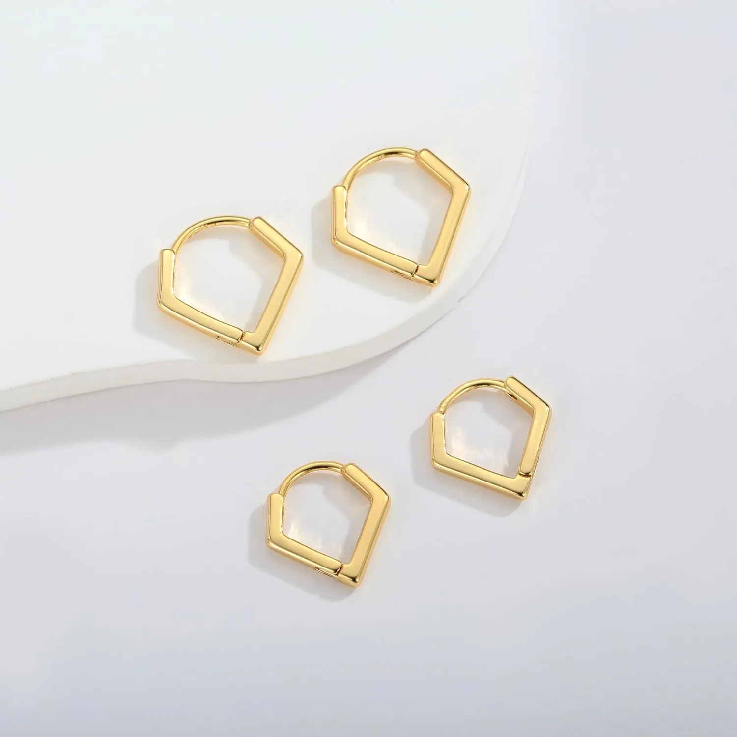 2 Pairs 14K Gold Plated Minimalist Geometric Triangle Huggies Hoop Earrings, V Shaped Hoop Earrings for Women Gift 1.3cm/1.8cm, gold and silver