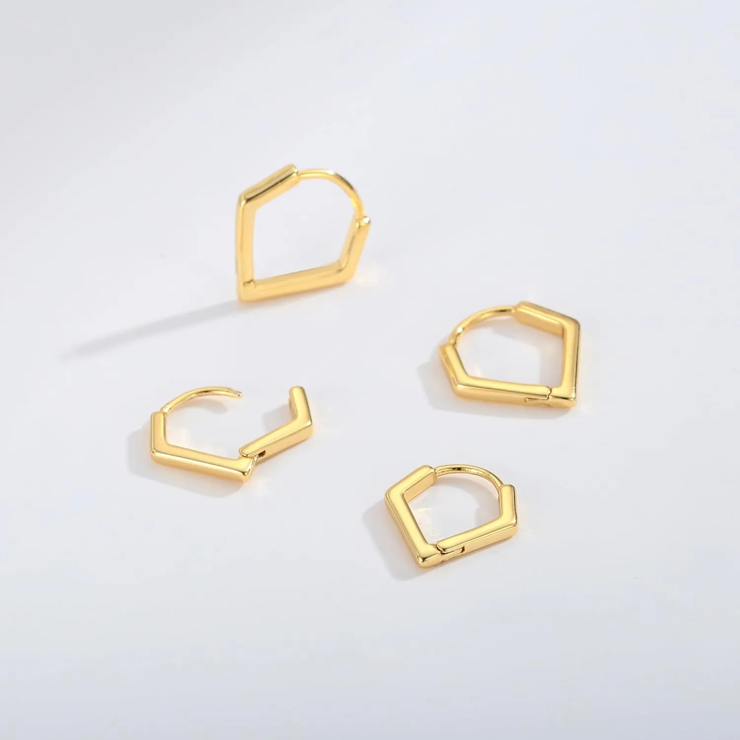 2 Pairs 14K Gold Plated Minimalist Geometric Triangle Huggies Hoop Earrings, V Shaped Hoop Earrings for Women Gift 1.3cm/1.8cm, gold and silver