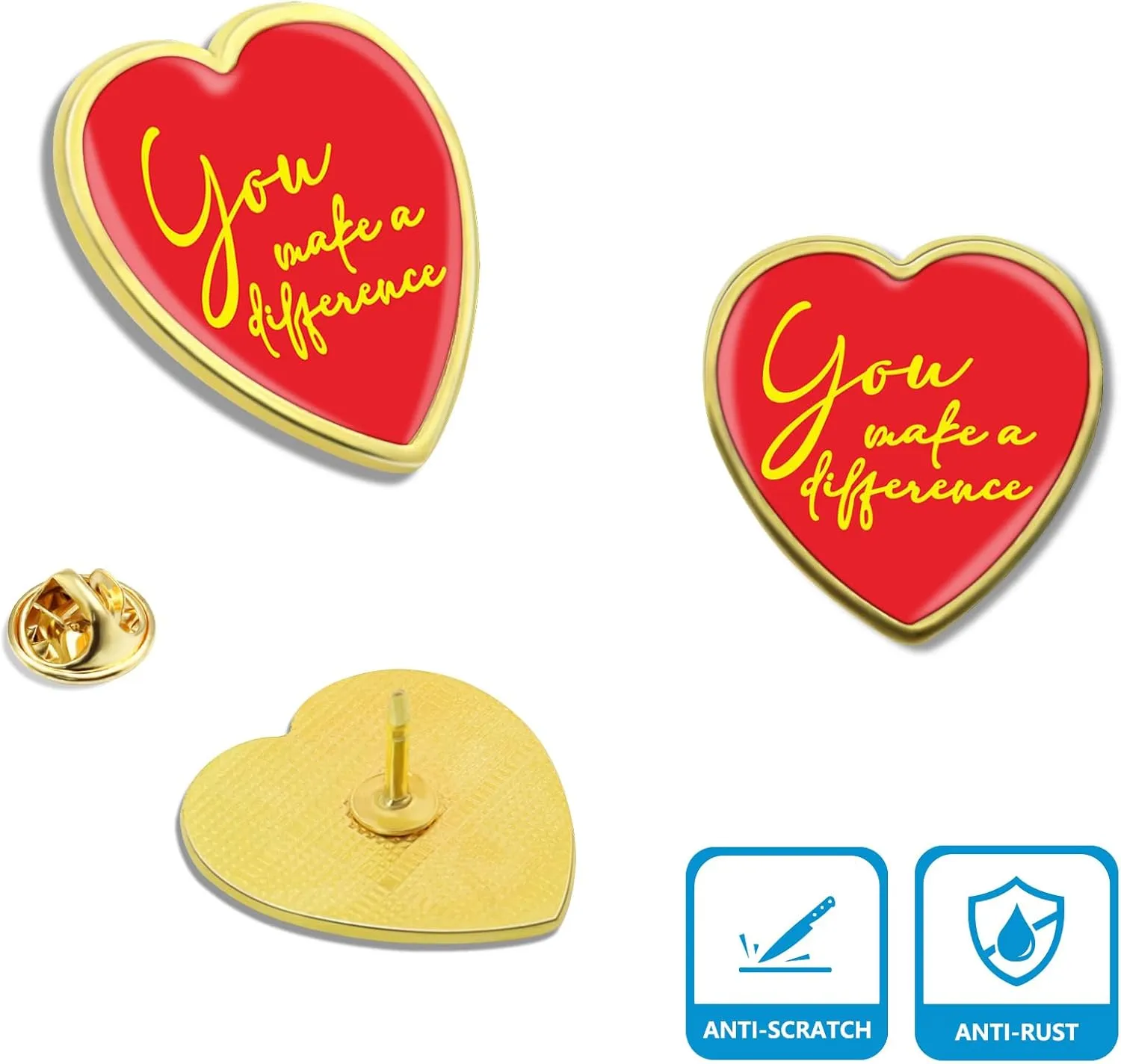 20/50/100 Pack You Make a Difference Lapel Pins Bulk - Red Heart Brooch Love Inspirational Badge Pin for Men Women Clothes Bags Hats