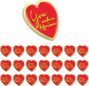 20/50/100 Pack You Make a Difference Lapel Pins Bulk - Red Heart Brooch Love Inspirational Badge Pin for Men Women Clothes Bags Hats