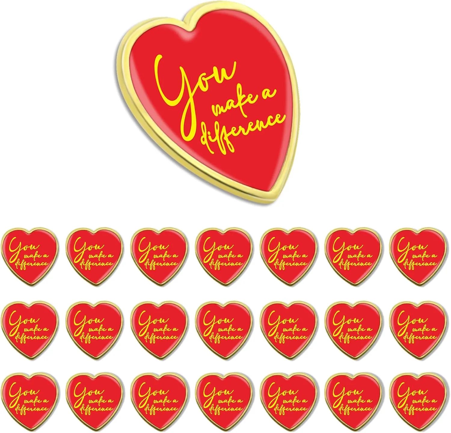 20/50/100 Pack You Make a Difference Lapel Pins Bulk - Red Heart Brooch Love Inspirational Badge Pin for Men Women Clothes Bags Hats