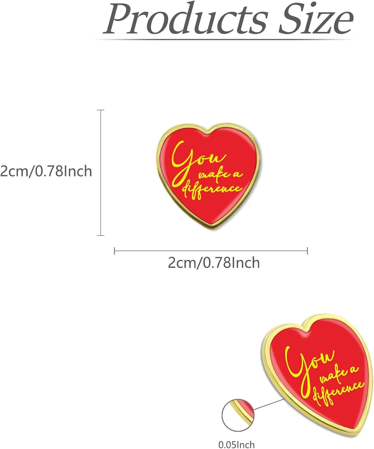 20/50/100 Pack You Make a Difference Lapel Pins Bulk - Red Heart Brooch Love Inspirational Badge Pin for Men Women Clothes Bags Hats
