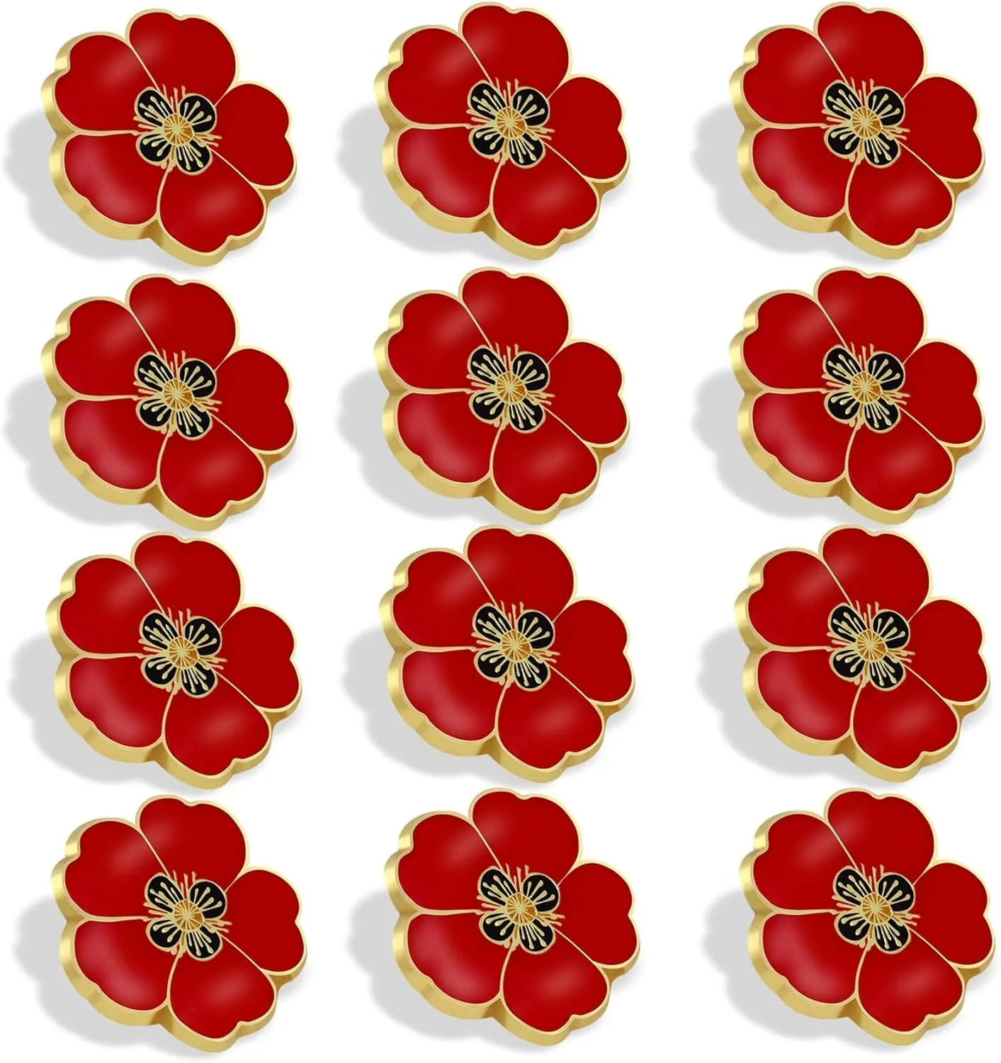 2/20/50/100Pcs Memorial Day Veterans day Flower Enamel Lapel Pin 1, Souvenir For Men Women Clothes Bags Hats