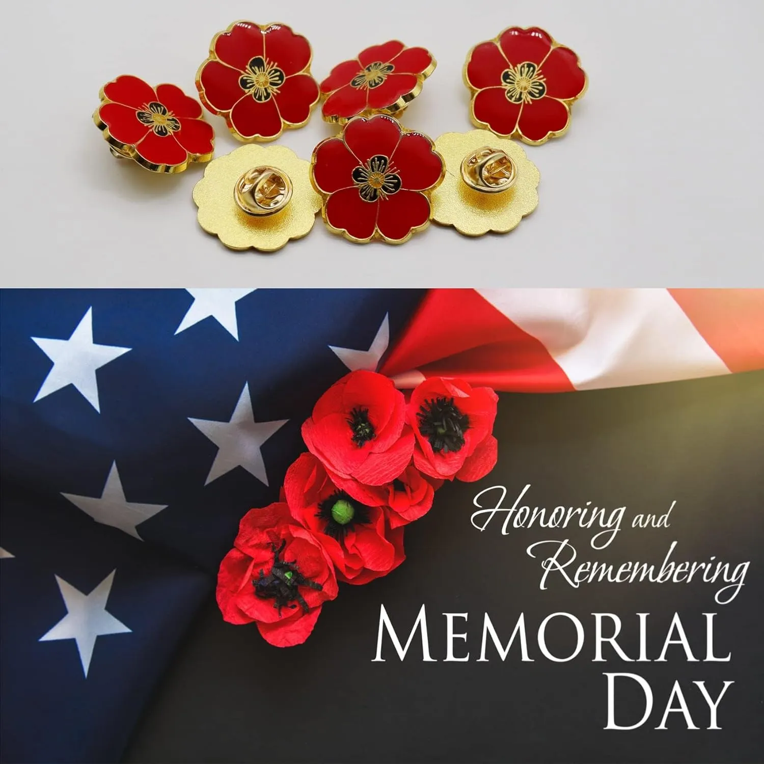 2/20/50/100Pcs Memorial Day Veterans day Flower Enamel Lapel Pin 1, Souvenir For Men Women Clothes Bags Hats