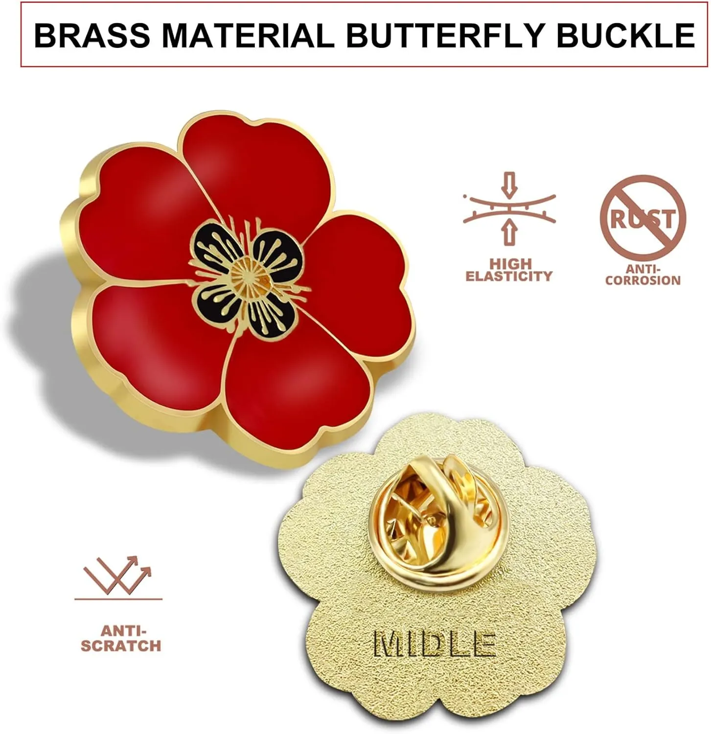 2/20/50/100Pcs Memorial Day Veterans day Flower Enamel Lapel Pin 1, Souvenir For Men Women Clothes Bags Hats