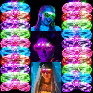 24 Pack LED Glasses, Halloween Party Supplies,5 Neon Colors with 3 Flashing Modes, Glow in the Dark Sunglasses Toys Bulk Neon Party Favors for Kids/Adult Birthday Halloween Holiday