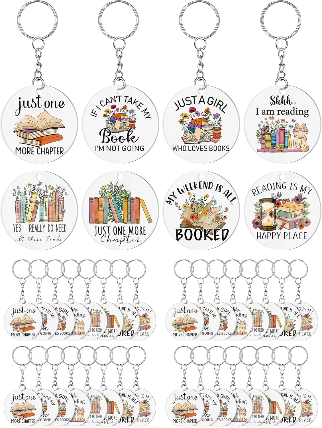 24 Pcs Book Club Gifts Book Lovers Acrylic Keychains for Book Lovers Librarian Bookish Group Club Gifts