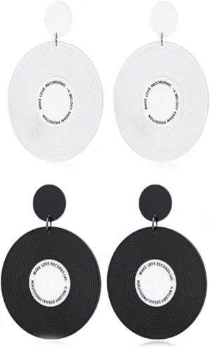 2Pairs Hollow Acrylic Geometric Round Circle Dangle Earring Set for Women Cute Resin Vinyl Record Statement Drop Earring 70s 80s 90s Halloween Party Jewelry Gift