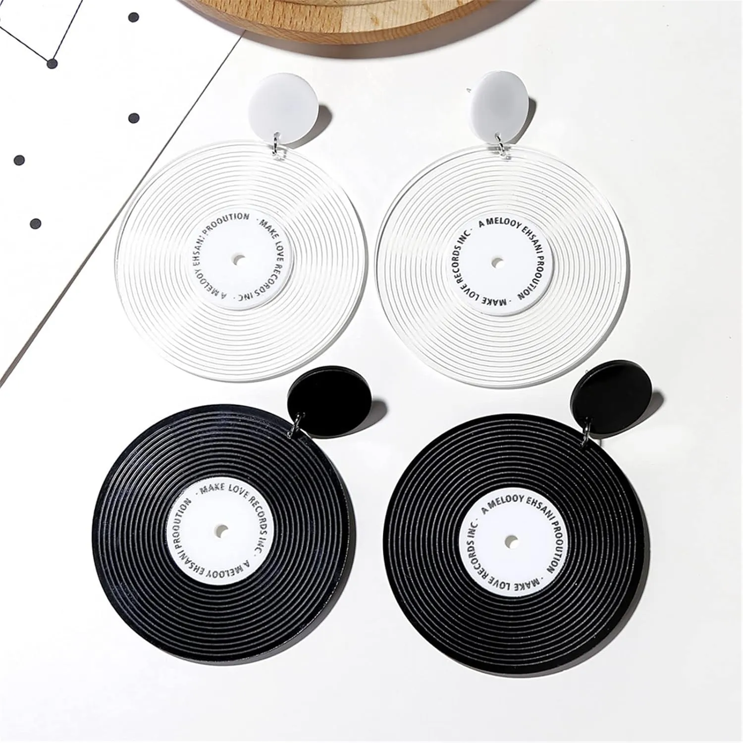 2Pairs Hollow Acrylic Geometric Round Circle Dangle Earring Set for Women Cute Resin Vinyl Record Statement Drop Earring 70s 80s 90s Halloween Party Jewelry Gift