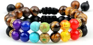 2pcs 7 chakra beaded bracelet men tiger eye natural lava rock stone reiki bracelets buddha healing balance women prayer