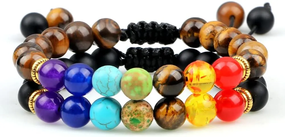 2pcs 7 chakra beaded bracelet men tiger eye natural lava rock stone reiki bracelets buddha healing balance women prayer