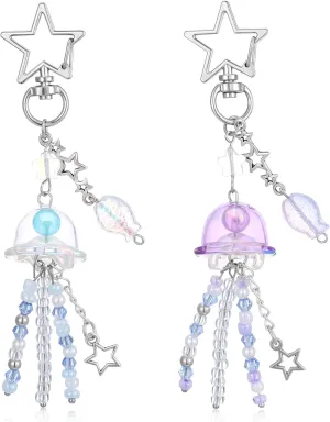 2Pcs Acrylic Y2K Keychain 4.7 Inch Cute Jellyfish Keychain for Bags Camera Card Holder Wallet Luggage