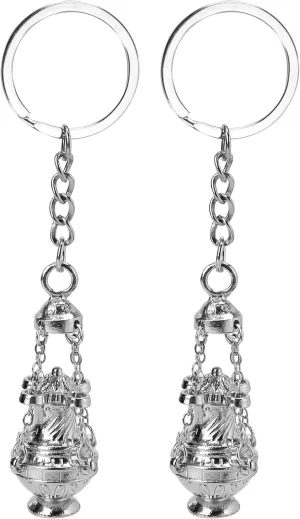 2Pcs Thurible Keychain 4.53 Inches Incense Burner Key Chain Censer Catholic Ring Accessory, Silver Tone Christian Faith Religious Gift Keyfob Pendant for Car, Bag, Keyring, Church Decoration Souvenirs