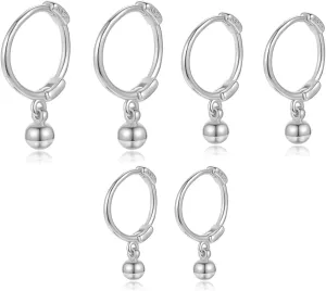 3 Pairs Tiny Ball Cartilage Hoop Earrings for Women Minimalist Huggie Hoop Earring Small Tragus Hoops Ear Piercing Lightweight Jewelry (Silvery, 6/8/10mm)