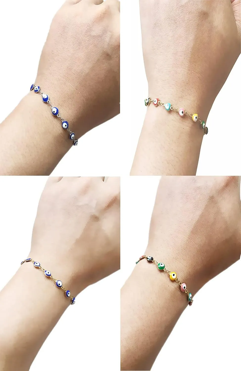 3 Pcs Evil Eye Bracelets for Women Men 18K Gold Plated Stainless Steel Handmade Adjustable Amulet Evil Eyes Jewelry for Family Best Friends