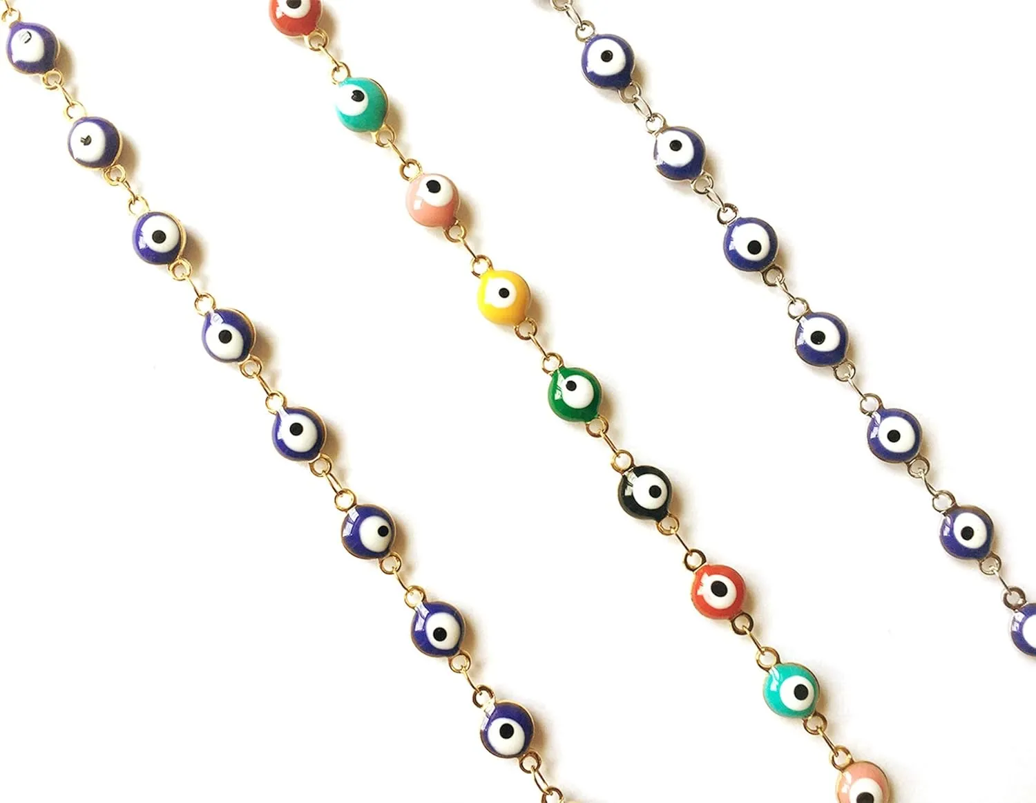 3 Pcs Evil Eye Bracelets for Women Men 18K Gold Plated Stainless Steel Handmade Adjustable Amulet Evil Eyes Jewelry for Family Best Friends