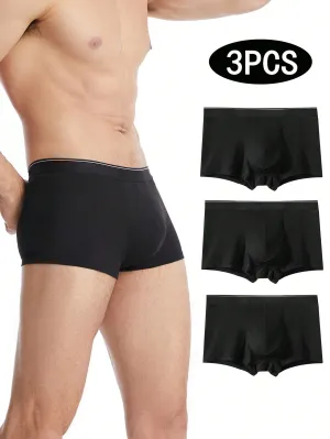 3pcs Men's Breathable Mid-Rise Solid Color Boxer Briefs