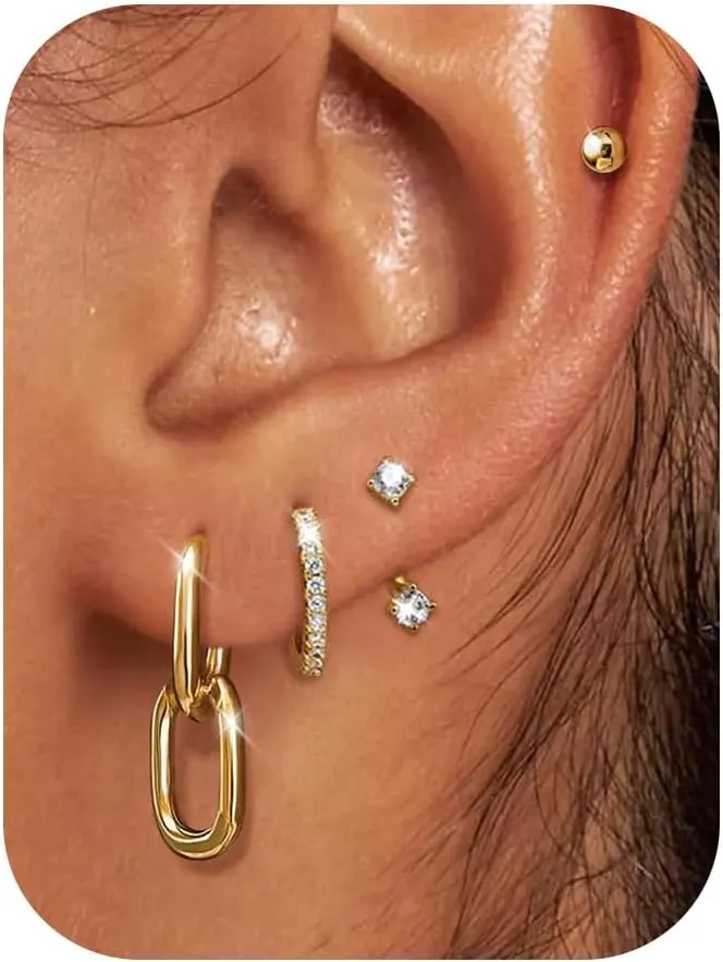 4 Pairs Gold Hoop Huggie Earrings for Women-14K Gold Plated Gold Earrings Set Lightweight Small Dainty-Gold Hoops Jewelry Hypoallergenic Earrings for Women