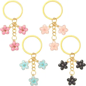 4-Piece Flower Keychain Set for Women, Cute Keychain Charms for Purses, Bags, and Car Keys, Accessories  Pink, Blue, White, Black