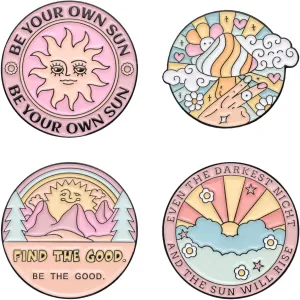 4PCS Inspirational Phrashes Enamel Pins Bulk, Cartoon Cute Cool Girly Positive Sunshine Lapel Backpack Hat Pin Set, Decorative Crooches Button for Jeans, Jackets, Bags, Dress, Shoes