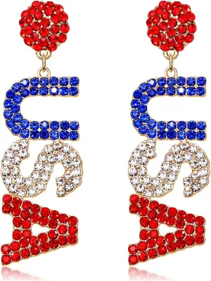 4th of July Earrings Beaded American Flag Star Dangle Earrings for Women Handmade Independence Day Patriotic Earrings Memorial Day Holiday Jewelry Gifts