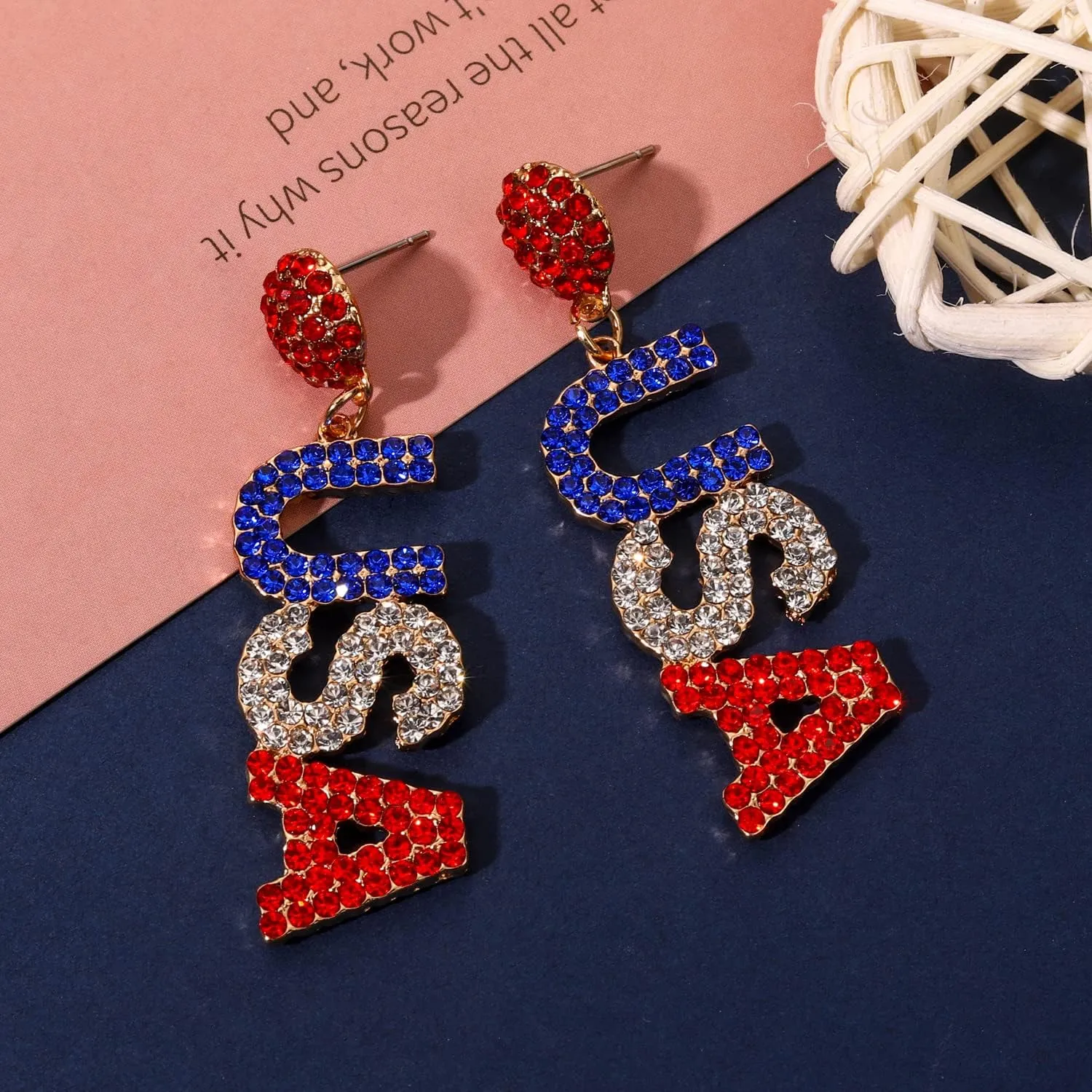4th of July Earrings Beaded American Flag Star Dangle Earrings for Women Handmade Independence Day Patriotic Earrings Memorial Day Holiday Jewelry Gifts