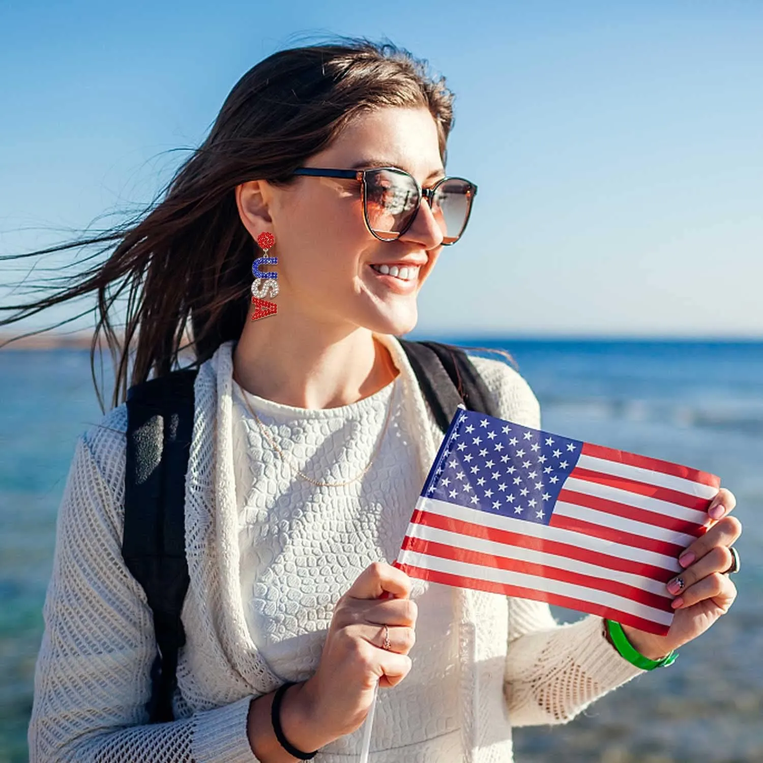 4th of July Earrings Beaded American Flag Star Dangle Earrings for Women Handmade Independence Day Patriotic Earrings Memorial Day Holiday Jewelry Gifts