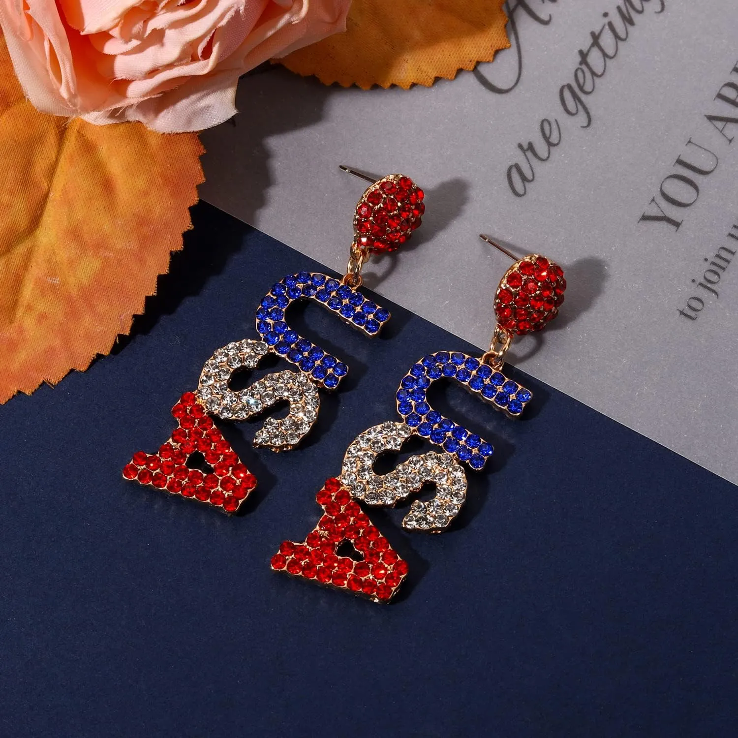 4th of July Earrings Beaded American Flag Star Dangle Earrings for Women Handmade Independence Day Patriotic Earrings Memorial Day Holiday Jewelry Gifts